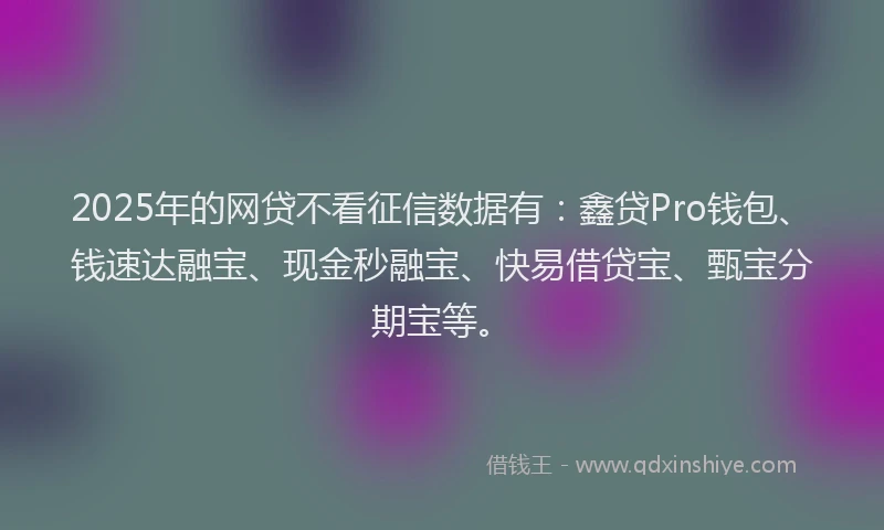 2025年的网贷不看征信数据有：鑫贷Pro钱包、钱速达融宝、现金秒融宝、快易借贷宝、甄宝分期宝等。