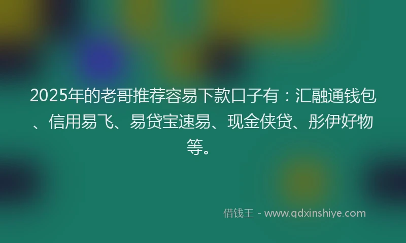 2025年的老哥推荐容易下款口子有:汇融通钱包、信用易飞、易贷宝速易、现金侠贷、彤伊好物等。
