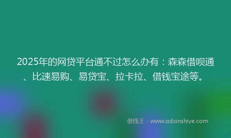 2025年的网贷平台通不过怎么办有:森森借呗通、比速易购、易贷宝、拉卡拉、借钱宝途等。