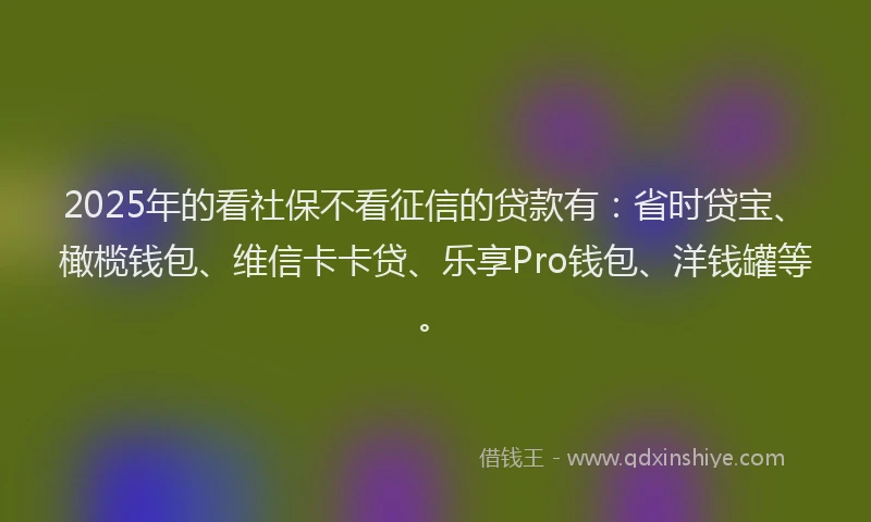 2025年的看社保不看征信的贷款有：省时贷宝、橄榄钱包、维信卡卡贷、乐享Pro钱包、洋钱罐等。