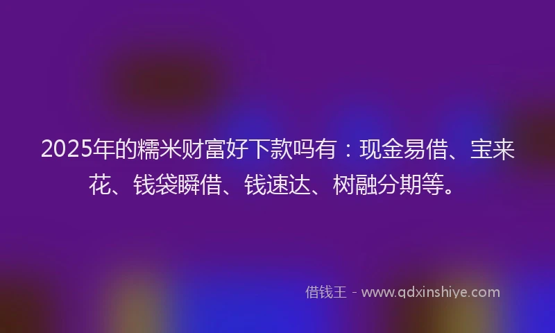 2025年的糯米财富好下款吗有：现金易借、宝来花、钱袋瞬借、钱速达、树融分期等。