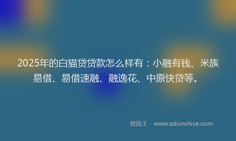 2025年的白猫贷贷款怎么样有：小融有钱、米族易借、易借速融、融逸花、中原快贷等。