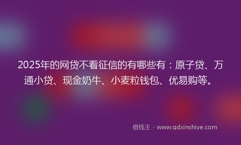 2025年的网贷不看征信的有哪些有：原子贷、万通小贷、现金奶牛、小麦粒钱包、优易购等。