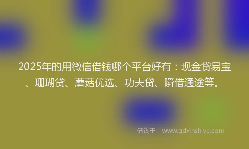 2025年的用微信借钱哪个平台好有：现金贷易宝、珊瑚贷、蘑菇优选、功夫贷、瞬借通途等。
