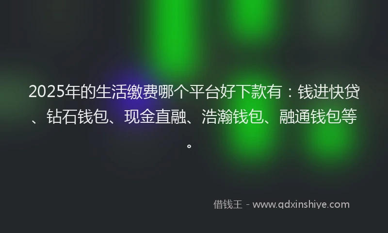 2025年的生活缴费哪个平台好下款有：钱进快贷、钻石钱包、现金直融、浩瀚钱包、融通钱包等。