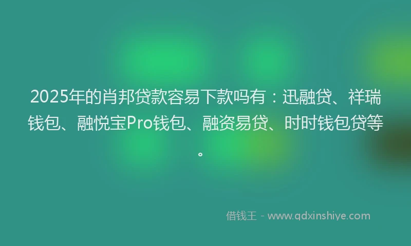 2025年的肖邦贷款容易下款吗有:迅融贷、祥瑞钱包、融悦宝Pro钱包、融资易贷、时时钱包贷等。