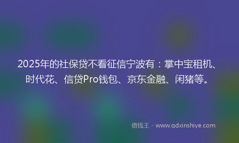 2025年的社保贷不看征信宁波有：掌中宝租机、时代花、信贷Pro钱包、京东金融、闲猪等。