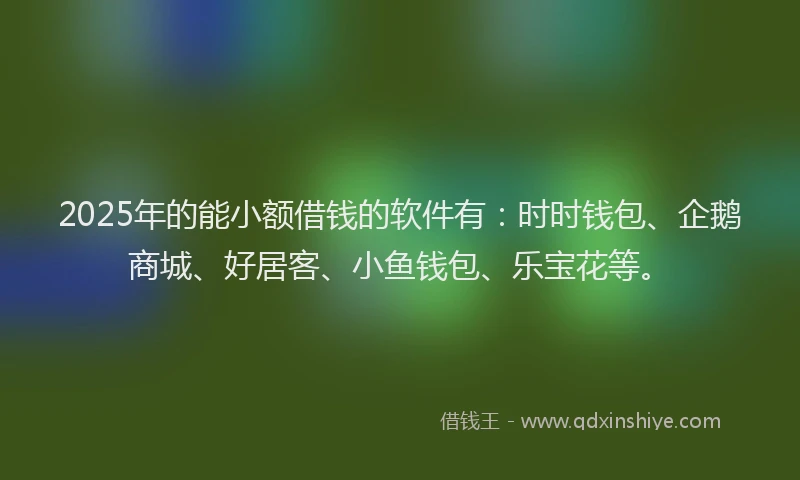 2025年的能小额借钱的软件有:时时钱包、企鹅商城、好居客、小鱼钱包、乐宝花等。