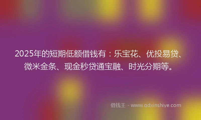 2025年的短期低额借钱有:乐宝花、优投易贷、微米金条、现金秒贷通宝融、时光分期等。