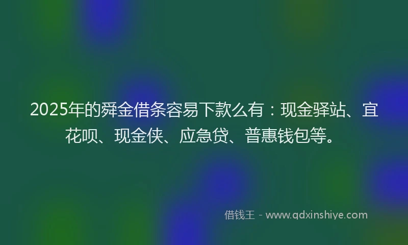 2025年的舜金借条容易下款么有：现金驿站、宜花呗、现金侠、应急贷、普惠钱包等。