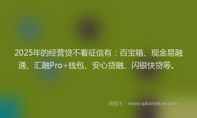 2025年的经营贷不看征信有:百宝箱、现金易融通、汇融Pro+钱包、安心贷融、闪银快贷等。