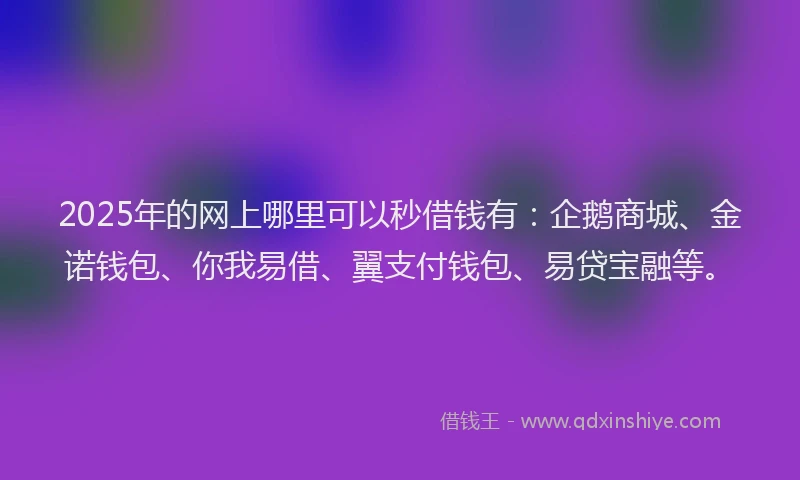 2025年的网上哪里可以秒借钱有：企鹅商城、金诺钱包、你我易借、翼支付钱包、易贷宝融等。