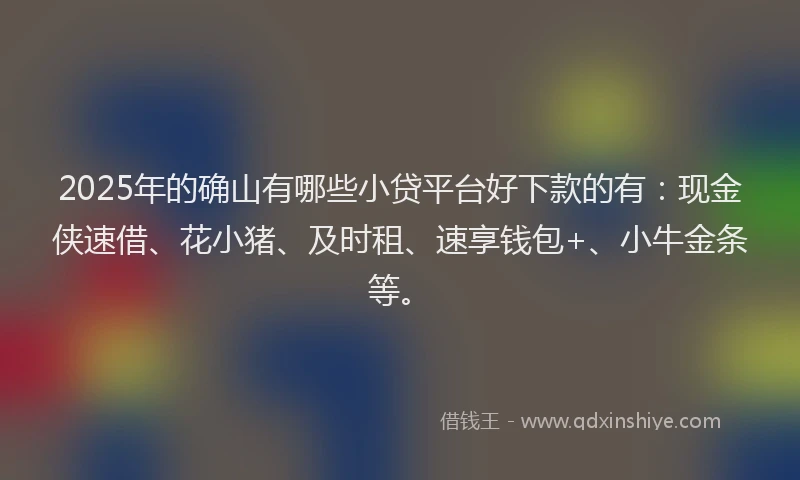 2025年的确山有哪些小贷平台好下款的有：现金侠速借、花小猪、及时租、速享钱包+、小牛金条等。