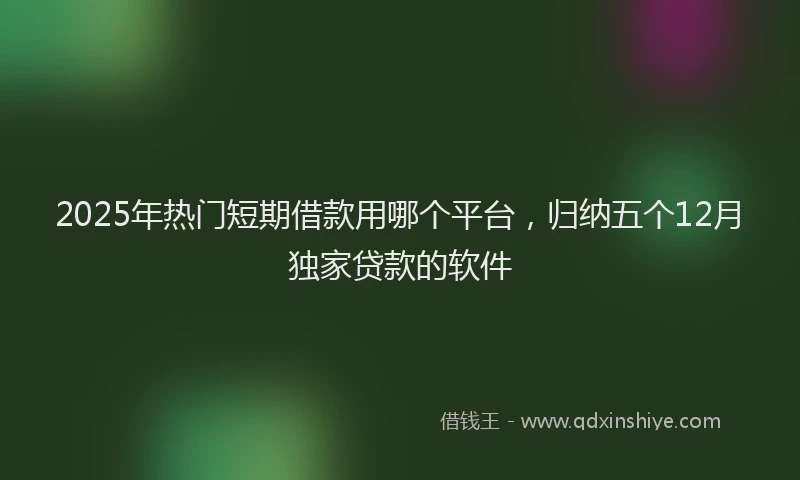 2025年热门短期借款用哪个平台，归纳五个12月独家贷款的软件