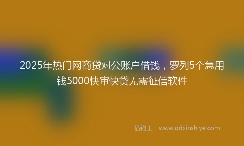 2025年热门网商贷对公账户借钱，罗列5个急用钱5000快审快贷无需征信软件