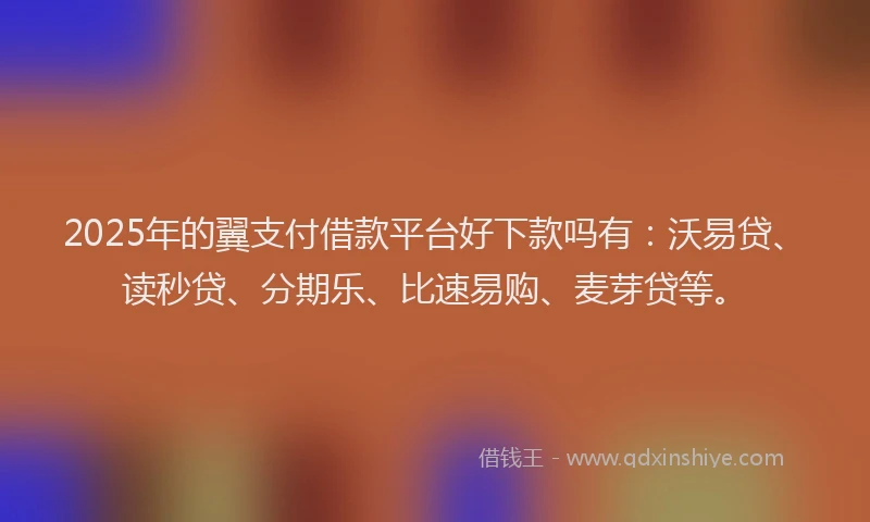 2025年的翼支付借款平台好下款吗有:沃易贷、读秒贷、分期乐、比速易购、麦芽贷等。