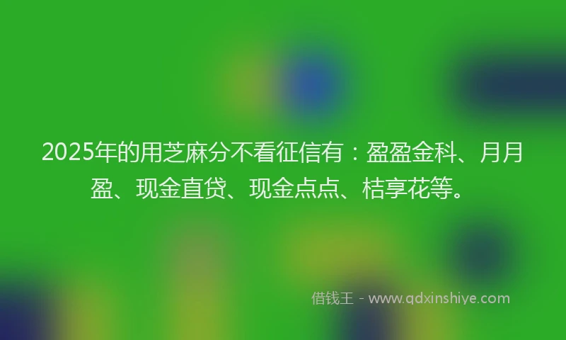 2025年的用芝麻分不看征信有：盈盈金科、月月盈、现金直贷、现金点点、桔享花等。