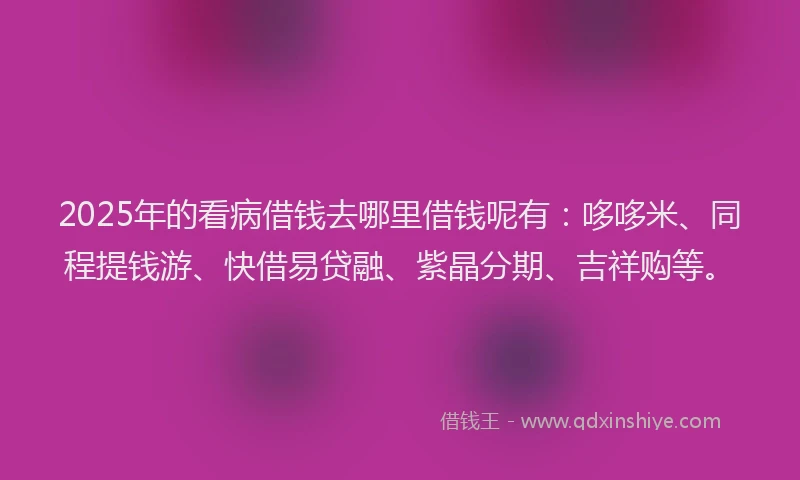 2025年的看病借钱去哪里借钱呢有：哆哆米、同程提钱游、快借易贷融、紫晶分期、吉祥购等。