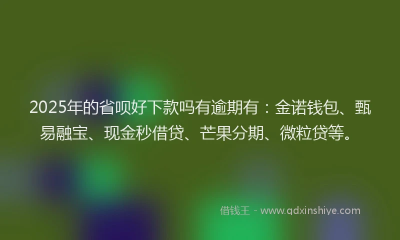2025年的省呗好下款吗有逾期有：金诺钱包、甄易融宝、现金秒借贷、芒果分期、微粒贷等。