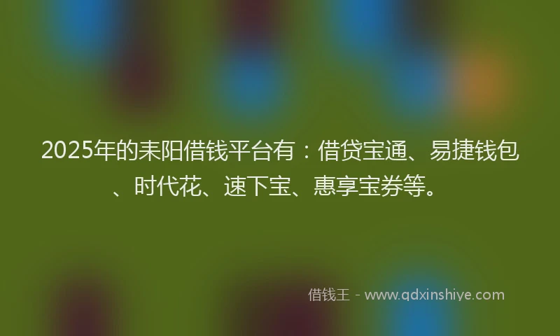 2025年的耒阳借钱平台有：借贷宝通、易捷钱包、时代花、速下宝、惠享宝券等。