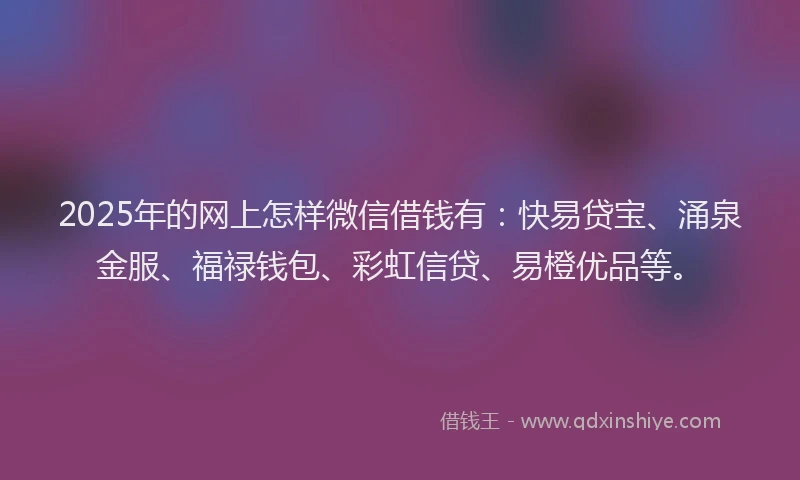 2025年的网上怎样微信借钱有：快易贷宝、涌泉金服、福禄钱包、彩虹信贷、易橙优品等。