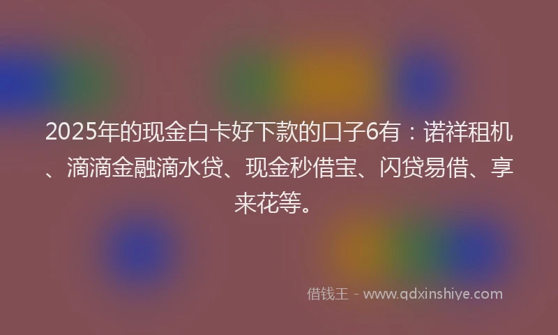 2025年的现金白卡好下款的口子6有:诺祥租机、滴滴金融滴水贷、现金秒借宝、闪贷易借、享来花等。