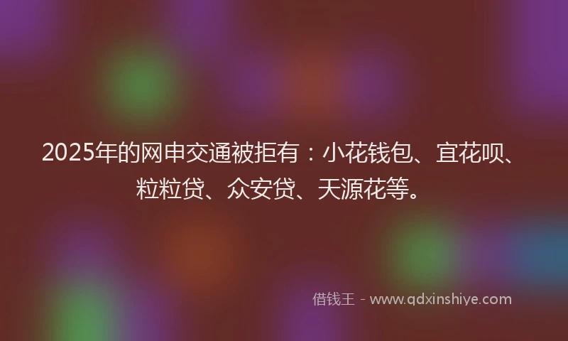 2025年的网申交通被拒有:小花钱包、宜花呗、粒粒贷、众安贷、天源花等。