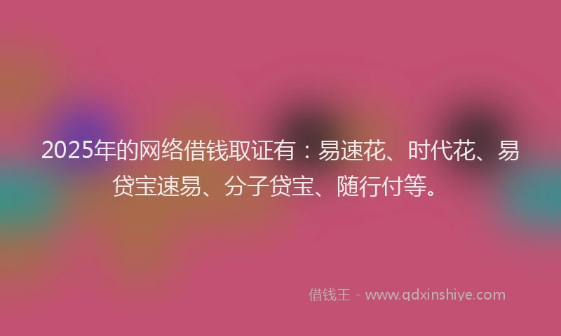 2025年的网络借钱取证有：易速花、时代花、易贷宝速易、分子贷宝、随行付等。