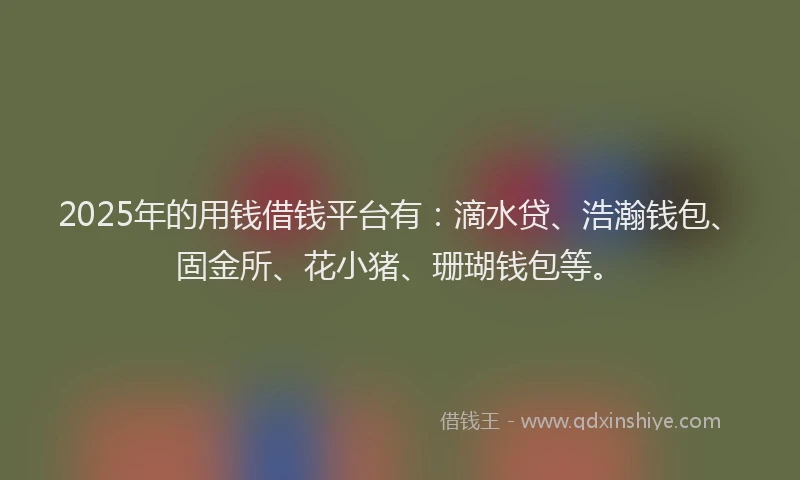 2025年的用钱借钱平台有：滴水贷、浩瀚钱包、固金所、花小猪、珊瑚钱包等。