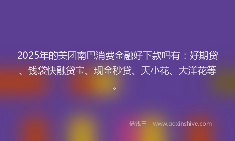 2025年的美团南巴消费金融好下款吗有：好期贷、钱袋快融贷宝、现金秒贷、天小花、大洋花等。