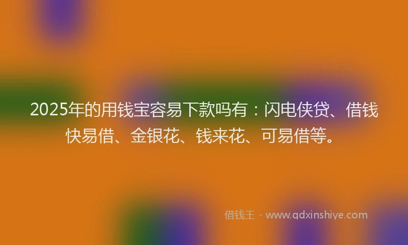 2025年的用钱宝容易下款吗有：闪电侠贷、借钱快易借、金银花、钱来花、可易借等。