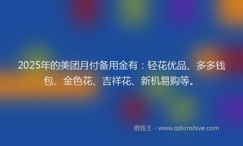 2025年的美团月付备用金有：轻花优品、多多钱包、金色花、吉祥花、新机易购等。