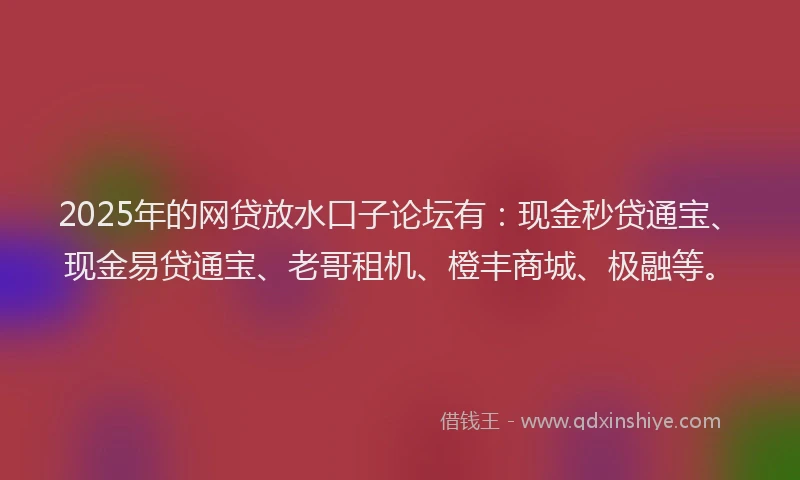 2025年的网贷放水口子论坛有：现金秒贷通宝、现金易贷通宝、老哥租机、橙丰商城、极融等。