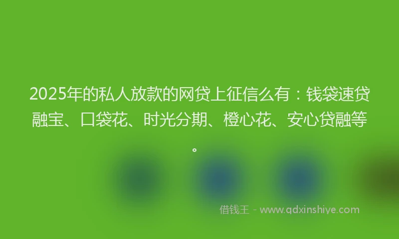 2025年的私人放款的网贷上征信么有:钱袋速贷融宝、口袋花、时光分期、橙心花、安心贷融等。