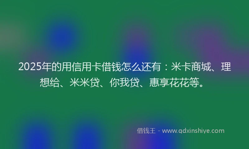 2025年的用信用卡借钱怎么还有：米卡商城、理想给、米米贷、你我贷、惠享花花等。
