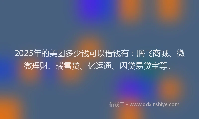 2025年的美团多少钱可以借钱有：腾飞商城、微微理财、瑞雪贷、亿运通、闪贷易贷宝等。