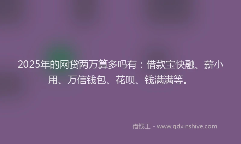 2025年的网贷两万算多吗有：借款宝快融、薪小用、万信钱包、花呗、钱满满等。