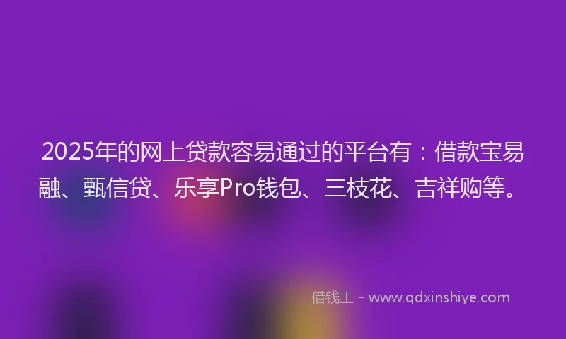 2025年的网上贷款容易通过的平台有:借款宝易融、甄信贷、乐享Pro钱包、三枝花、吉祥购等。