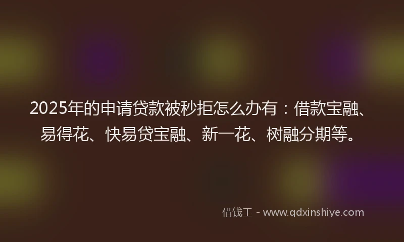 2025年的申请贷款被秒拒怎么办有：借款宝融、易得花、快易贷宝融、新一花、树融分期等。