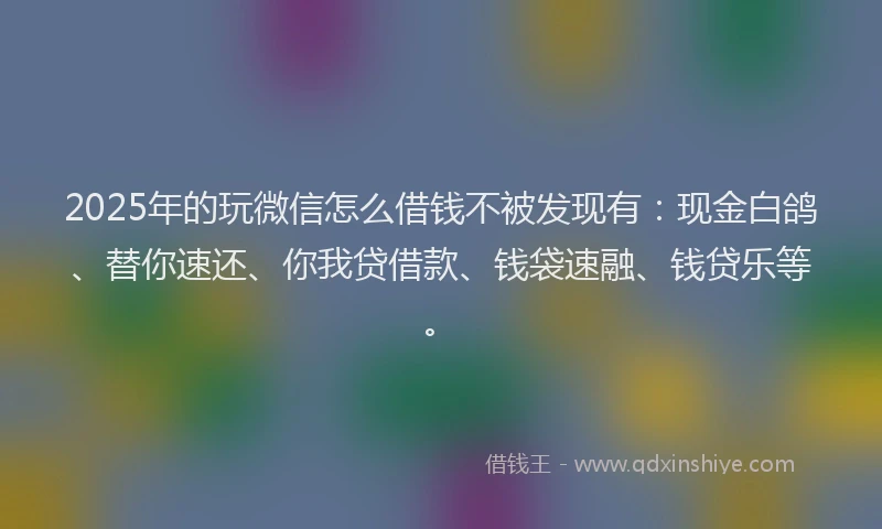 2025年的玩微信怎么借钱不被发现有:现金白鸽、替你速还、你我贷借款、钱袋速融、钱贷乐等。
