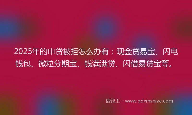 2025年的申贷被拒怎么办有：现金贷易宝、闪电钱包、微粒分期宝、钱满满贷、闪借易贷宝等。