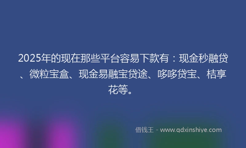 2025年的现在那些平台容易下款有：现金秒融贷、微粒宝盒、现金易融宝贷途、哆哆贷宝、桔享花等。
