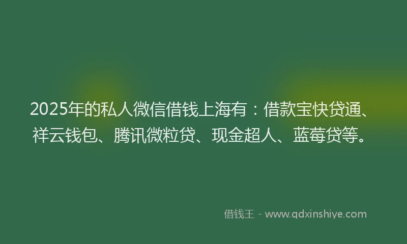 2025年的私人微信借钱上海有：借款宝快贷通、祥云钱包、腾讯微粒贷、现金超人、蓝莓贷等。