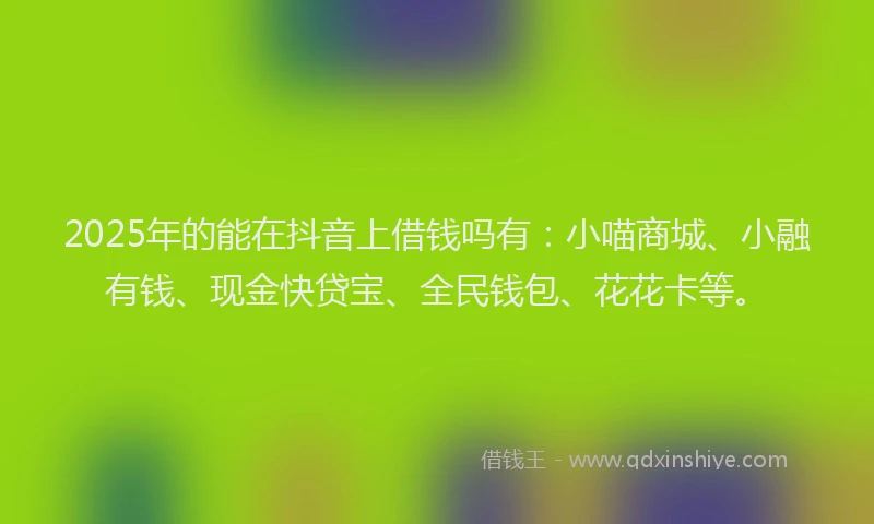 2025年的能在抖音上借钱吗有:小喵商城、小融有钱、现金快贷宝、全民钱包、花花卡等。