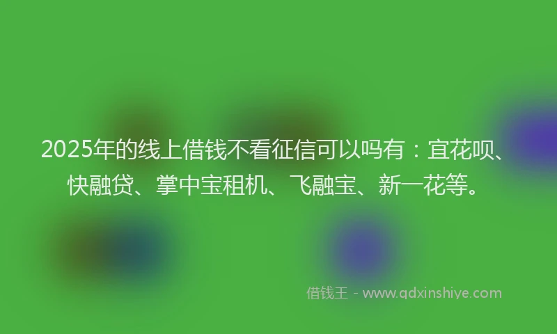 2025年的线上借钱不看征信可以吗有：宜花呗、快融贷、掌中宝租机、飞融宝、新一花等。