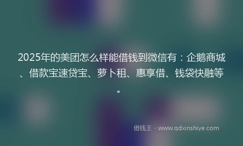 2025年的美团怎么样能借钱到微信有：企鹅商城、借款宝速贷宝、萝卜租、惠享借、钱袋快融等。