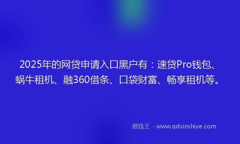 2025年的网贷申请入口黑户有：速贷Pro钱包、蜗牛租机、融360借条、口袋财富、畅享租机等。