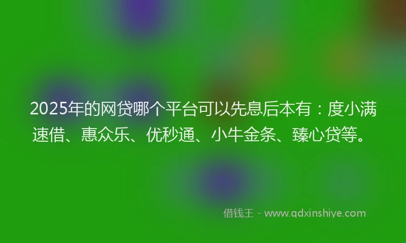 2025年的网贷哪个平台可以先息后本有:度小满速借、惠众乐、优秒通、小牛金条、臻心贷等。
