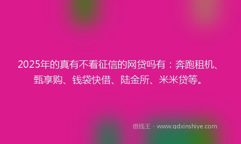 2025年的真有不看征信的网贷吗有:奔跑租机、甄享购、钱袋快借、陆金所、米米贷等。