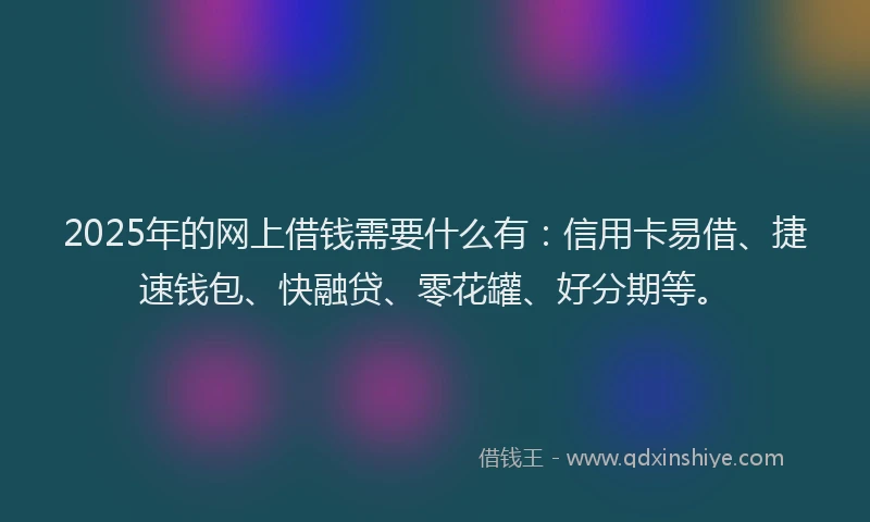 2025年的网上借钱需要什么有：信用卡易借、捷速钱包、快融贷、零花罐、好分期等。